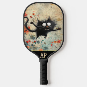 *~*  Whimsical Quirky Cat AP68 Floral 8  PHOTO Pickleball Paddle