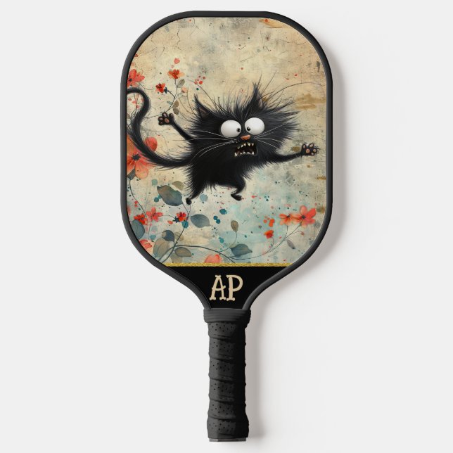 *~*  Whimsical Quirky Cat AP68 Floral 8  PHOTO Pickleball Paddle (Front)