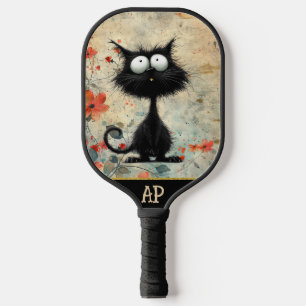 *~* Whimsical Quirky Cat AP68 Floral 9 PHOTO Pickleball Paddle