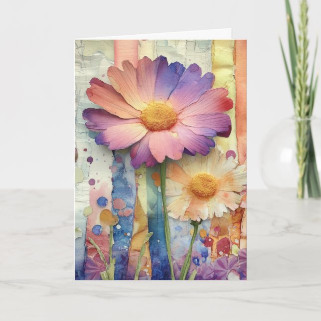 Whimsical Quirky Cheerful Flowers Hello Folded Card (Front)