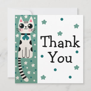 Whimsical Quirky Doodle Cat Drawing Thank You Card