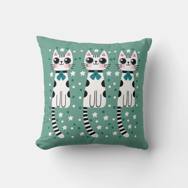 Whimsical Quirky Doodle Cat Drawing Throw Pillow (Front)