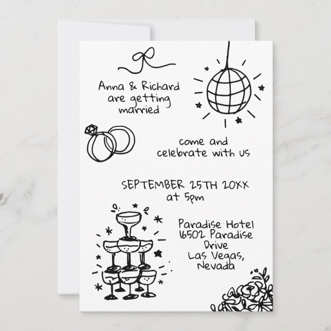 Whimsical Quirky Doodle Photo Fun Wedding Invitation (Front)