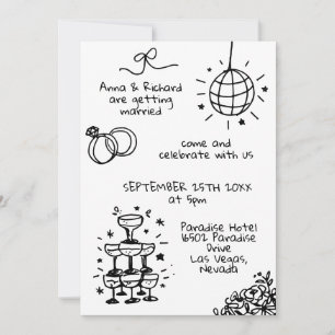 Whimsical Quirky Doodle Photo Fun Wedding Invitation