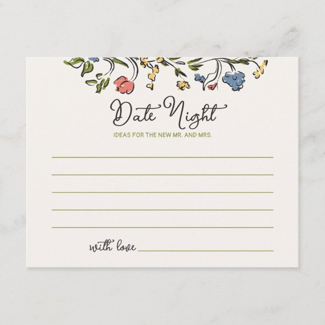 Whimsical Quirky Floral Bridal Shower Date Night Enclosure Card (Front)