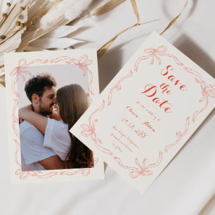 Whimsical Quirky Hand Drawn Bow Orange Save The Date