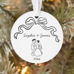 Whimsical Quirky Hand Drawn Bow Wedding Christmas Ornament