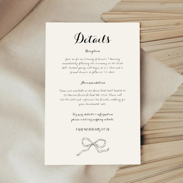 Whimsical Quirky Hand Drawn Bow Wedding Details Enclosure Card (Creator Uploaded)