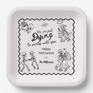 Whimsical Quirky Hand Drawn Doodles Halloween Paper Plate