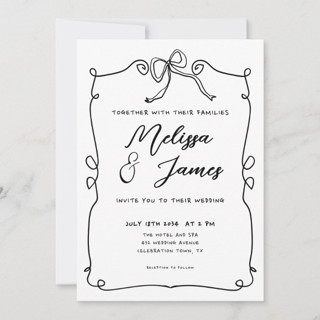 Whimsical Quirky Hand Drawn Wedding Invitation (Front)