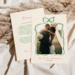 Whimsical Quirky Handwritten Bow Wedding Thank You Card<br><div class="desc">Quirky and whimsical wedding thank you card featuring a beautiful hand-drawn bow frame in a fun and playful style, accompanied by a casual, handwritten font - customizable with a photo of the new Mr. and Mrs. These thank you cards come in a delightful colour scheme of forest green and coral,...</div>