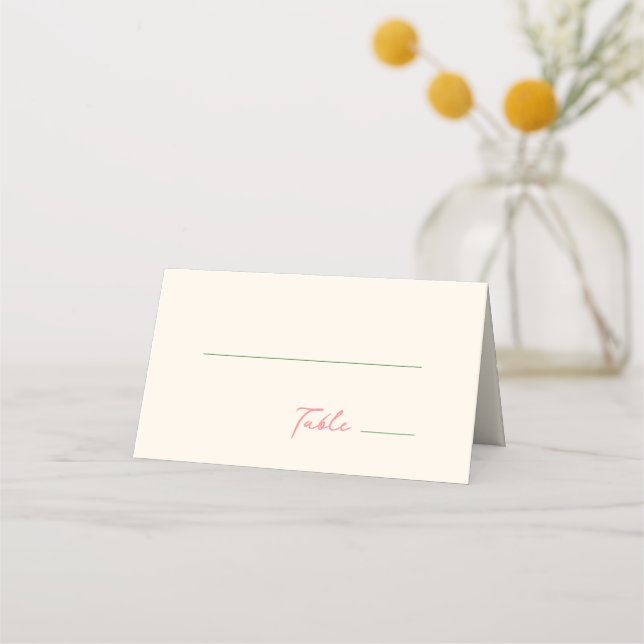 Whimsical Quirky Handwritten Green Pink Place Card (Front)