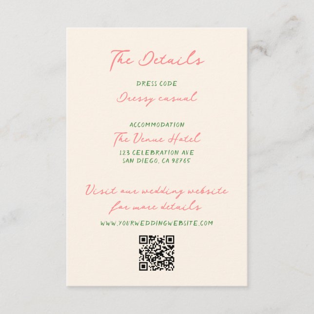 Whimsical Quirky Handwritten Wedding Details Enclosure Card (Front)