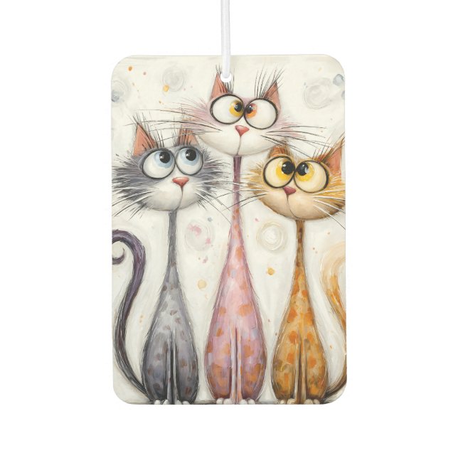 Whimsical Quirky Long Neck Cats Air Freshener (Front)