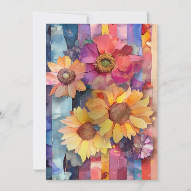 Whimsical Quirky Paper Flowers Hello Flat Card (Front)