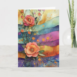 Whimsical Quirky Paper Flowers Hello Folded Card