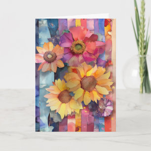 Whimsical Quirky Paper Flowers Hello Folded Card