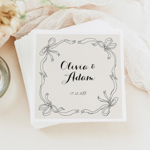Whimsical Quirky Retro Hand Drawn Bow Wedding Napkin