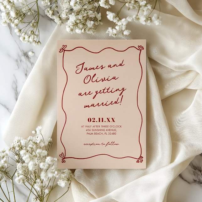 Whimsical Quirky Rouge main tiré Faire-part de mar (Créateur téléchargé)