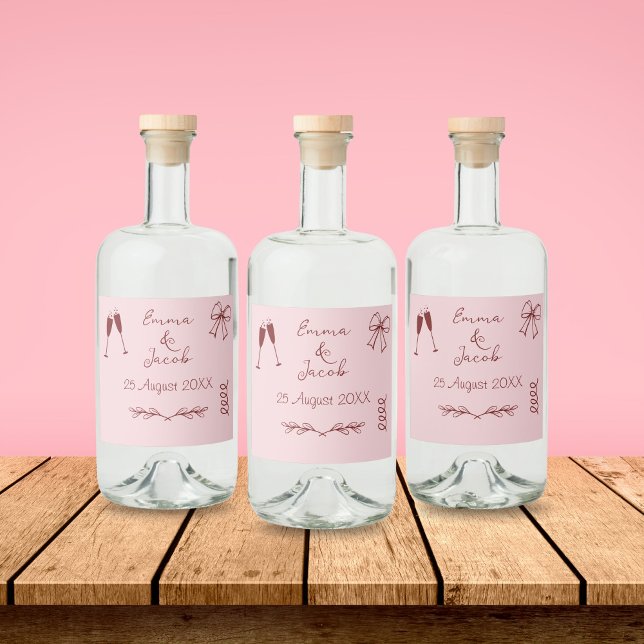 Whimsical Quirky Squiggles Pink Wedding Liquor Bottle Label (Whimsical Quirky Squiggles Pink Wedding Bottle Label)