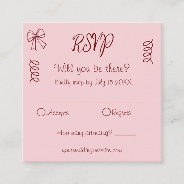 Whimsical Quirky Squiggles Pink Wedding RSVP Enclosure Card (Front)