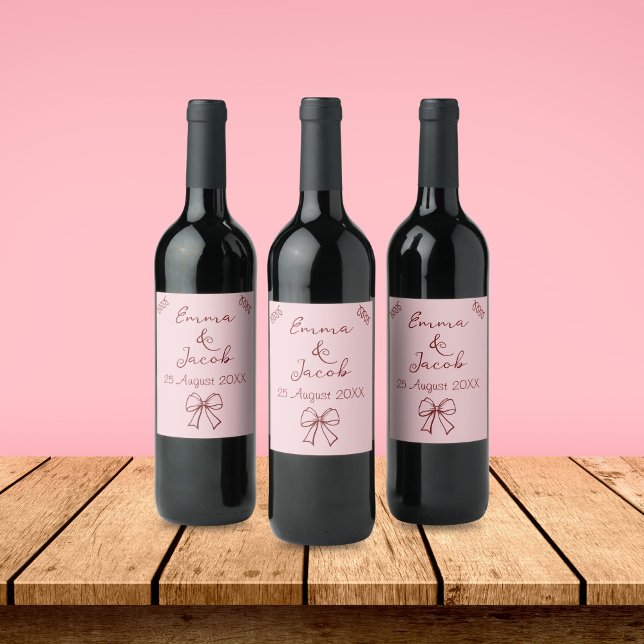 Whimsical Quirky Squiggles Pink Wedding Wine Label (Whimsical Quirky Squiggles Pink Wedding Bottle Label)