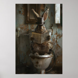 Whimsical Rabbit Bathroom Print, Gothic Victorian Poster