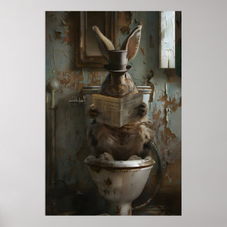 Whimsical Rabbit Bathroom Print, Gothic Victorian Poster