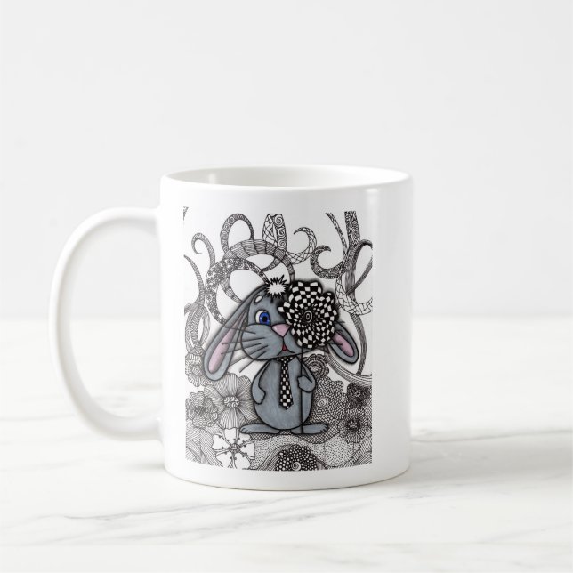 Whimsical Rabbit in Tie Art Ceramic Mug (Left)