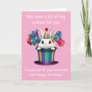 Whimsical Rabbit Magic Hat Birthday Graphic Card