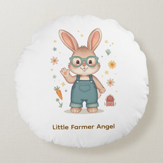 Whimsical Rabbit with Glasses Nursery Pillow (Front)