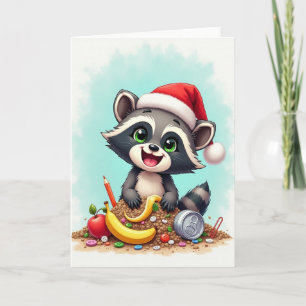 Whimsical Raccoon Christmas Card