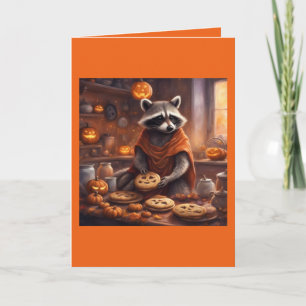 Whimsical Raccoon in costume with treats Halloween Card