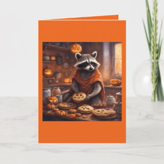 Whimsical Raccoon in costume with treats Halloween Card