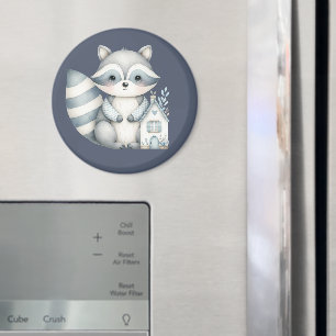 Whimsical Raccoon Night Woodland Cottage Scene Magnet