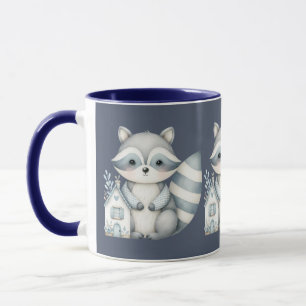 Whimsical Raccoon Night Woodland Cottage Scene Mug
