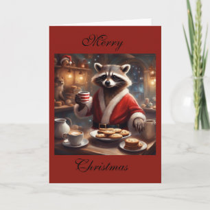 Whimsical Raccoon Santa Christmas party Card