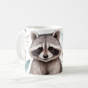 Whimsical Raccoon with Floral Accents Coffee Mug