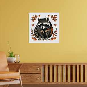 Whimsical Raccoon Woodland Animal Folk or Tribal A Poster