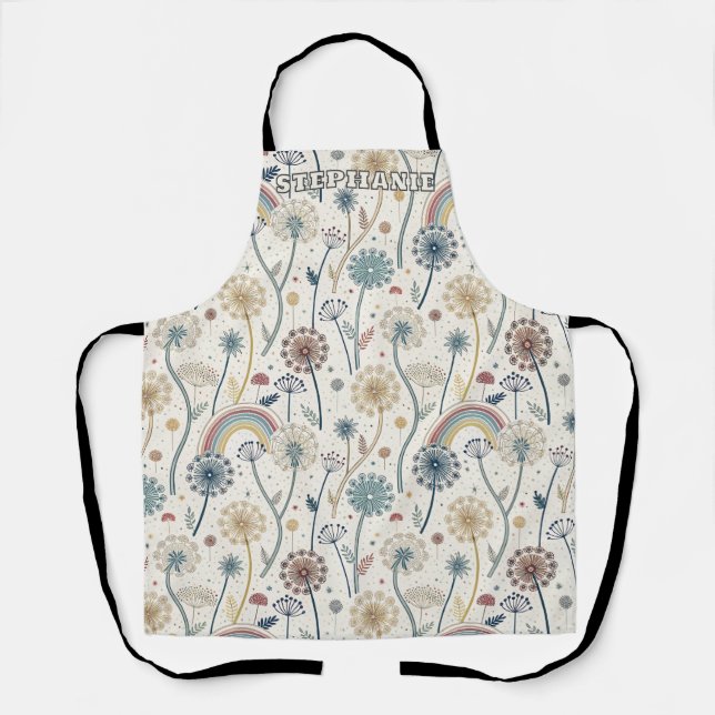 Whimsical Rainbow and Botanical Dandelions (2) Apron (Front)