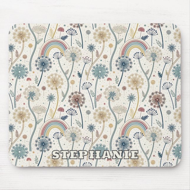 Whimsical Rainbow and Botanical Dandelions (2) Mouse Pad (Front)