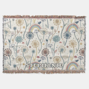 Whimsical Rainbow and Botanical Dandelions (2) Throw Blanket