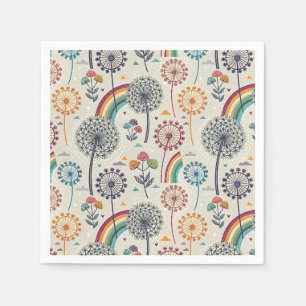Whimsical Rainbow and Botanical Dandelions Napkin