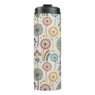 Whimsical Rainbow and Botanical Dandelions Thermal Tumbler