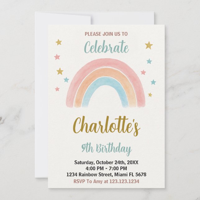 Whimsical Rainbow Birthday Invitation (Front)