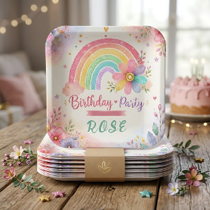 Whimsical Rainbow Birthday Paper Plate
