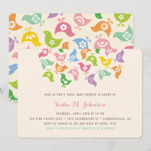 Whimsical Rainbow Chicks Modern Chic Baby Shower Invitation