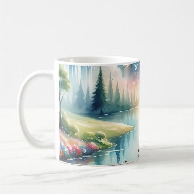 Whimsical Rainbow Earth Fantasy Scene Coffee Mug (Left)