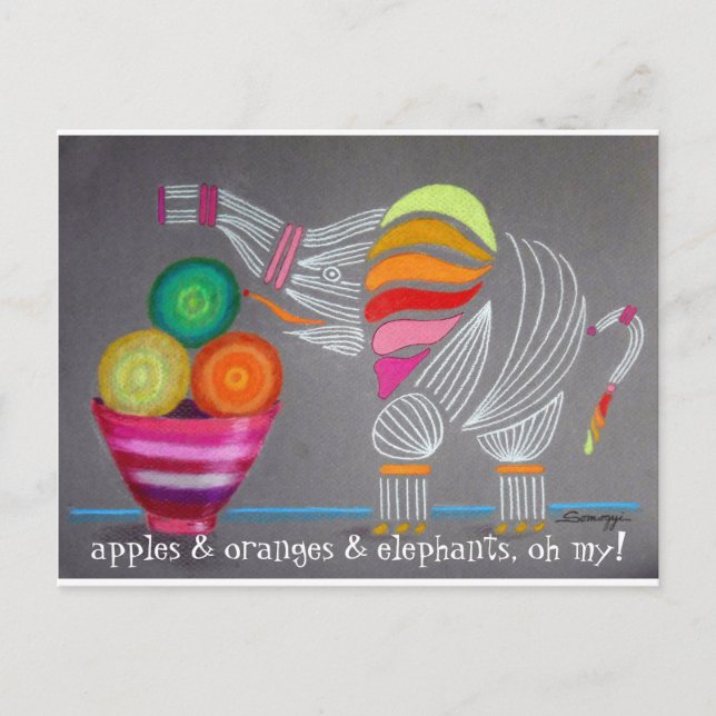 Whimsical Rainbow Elephant art on postcard (Front)