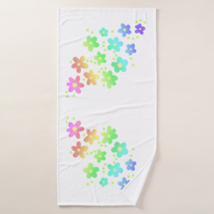 Whimsical Rainbow Flowers Bath Towel Set